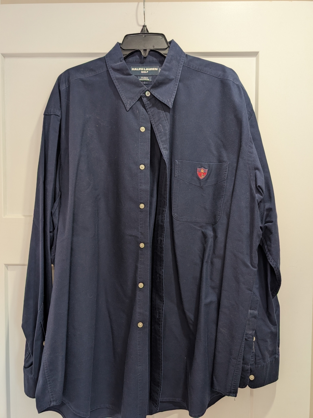 Ralph Lauren Navy Blue Long-Sleeve Button-Down Shirt with Crest